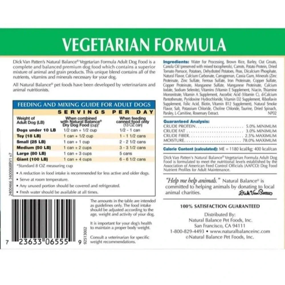 Natural Balance Ultra Premium Wet Dog Food Vegetarian Formula 12 Count Case